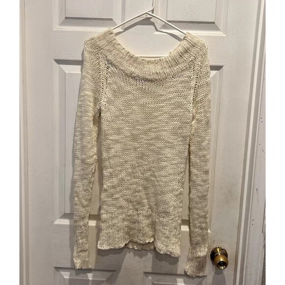 VTG Unionbay Cream Sweater Loose Knit Boat Neck Off Shoulder Size Large - Picture 1 of 8